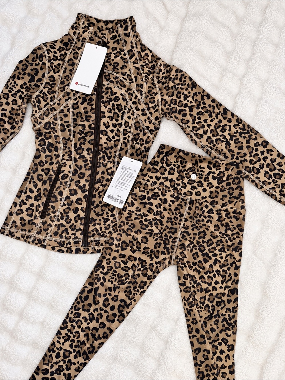 lululemon athletica Leopard Print Zip-Up Jacket & Leggings Set - Tan & Black